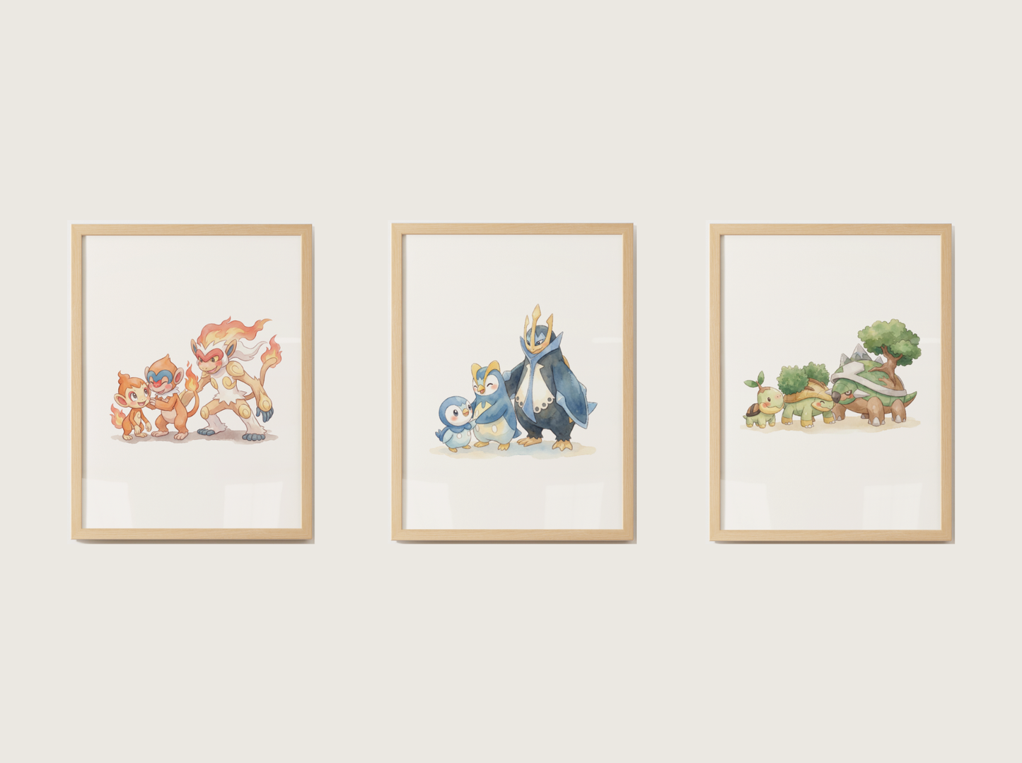 Gen 4 Evolution Line Wall Art Bundle, 3 Printable Posters, Sinnoh Pokemon Nursery Decor, Digital Download