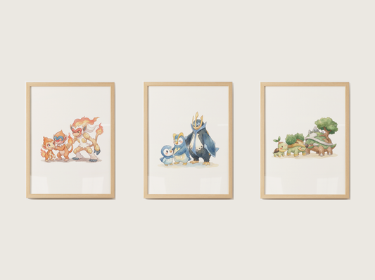 Gen 4 Evolution Line Wall Art Bundle, 3 Printable Posters, Sinnoh Pokemon Nursery Decor, Digital Download