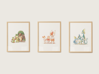 Gen 8 Evolution Line Wall Art Bundle, 3 Printable Posters, Galar Pokemon Nursery Decor, Digital Download