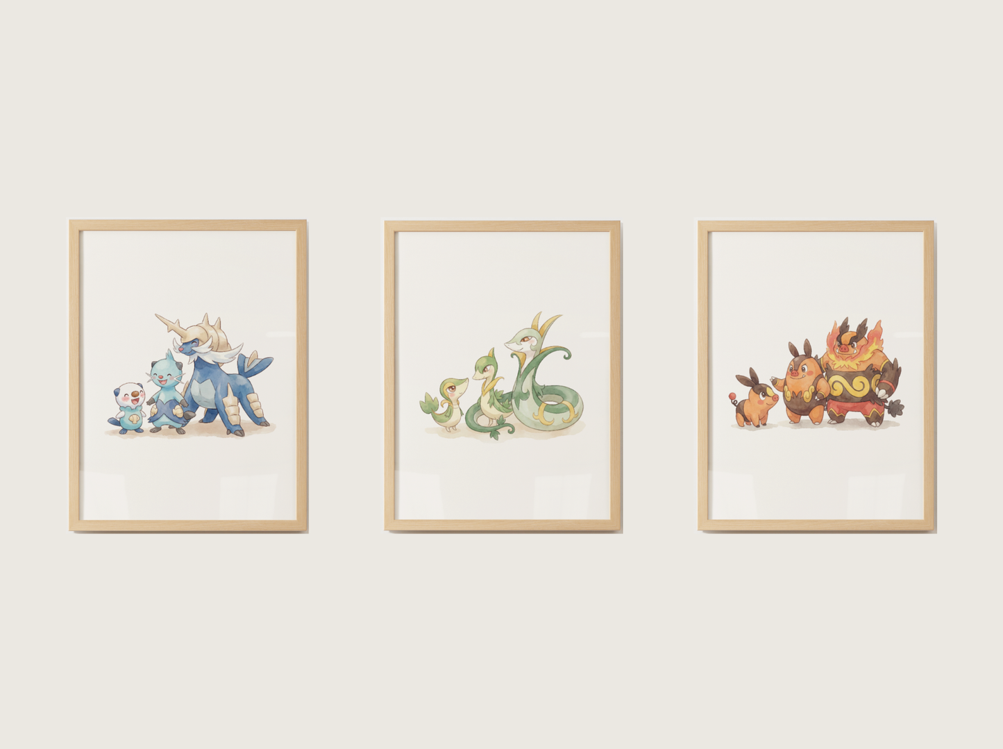 Gen 5 Evolution Line Wall Art Bundle, 3 Printable Posters, Unova Pokemon Nursery Decor, Digital Download