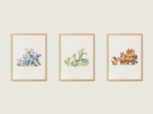 Gen 5 Evolution Line Wall Art Bundle, 3 Printable Posters, Unova Pokemon Nursery Decor, Digital Download