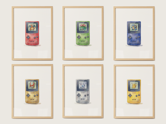 Sleeping Game Boy Nursery Wall Art Bundle, 6 Printable Posters, Pokémon Red Blue Green Yellow Gold Silver, Instant Download