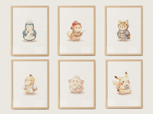 Pokémon Occupations Nursery Wall Art Bundle, 6 Printable Posters, Instant Download Digital Print