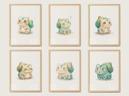 Pokémon Bulbasaur Emotions Nursery Wall Art Bundle, 6 Printable Posters, Angry Confused Happy Sad Scared Surprised, Digital Download