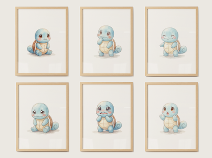 Pokémon Squirtle Emotions Nursery Wall Art Bundle, 6 Printable Posters, Angry Confused Happy Sad Scared Surprised, Digital Download