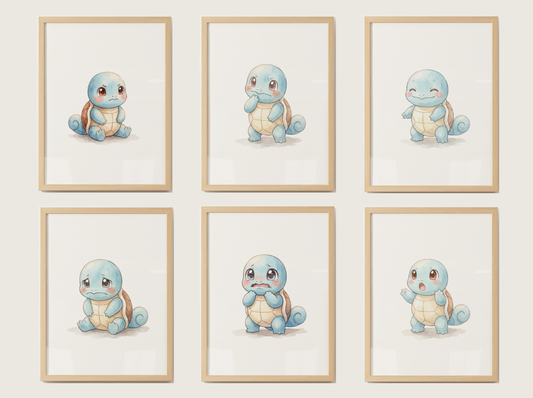 Pokémon Squirtle Emotions Nursery Wall Art Bundle, 6 Printable Posters, Angry Confused Happy Sad Scared Surprised, Digital Download