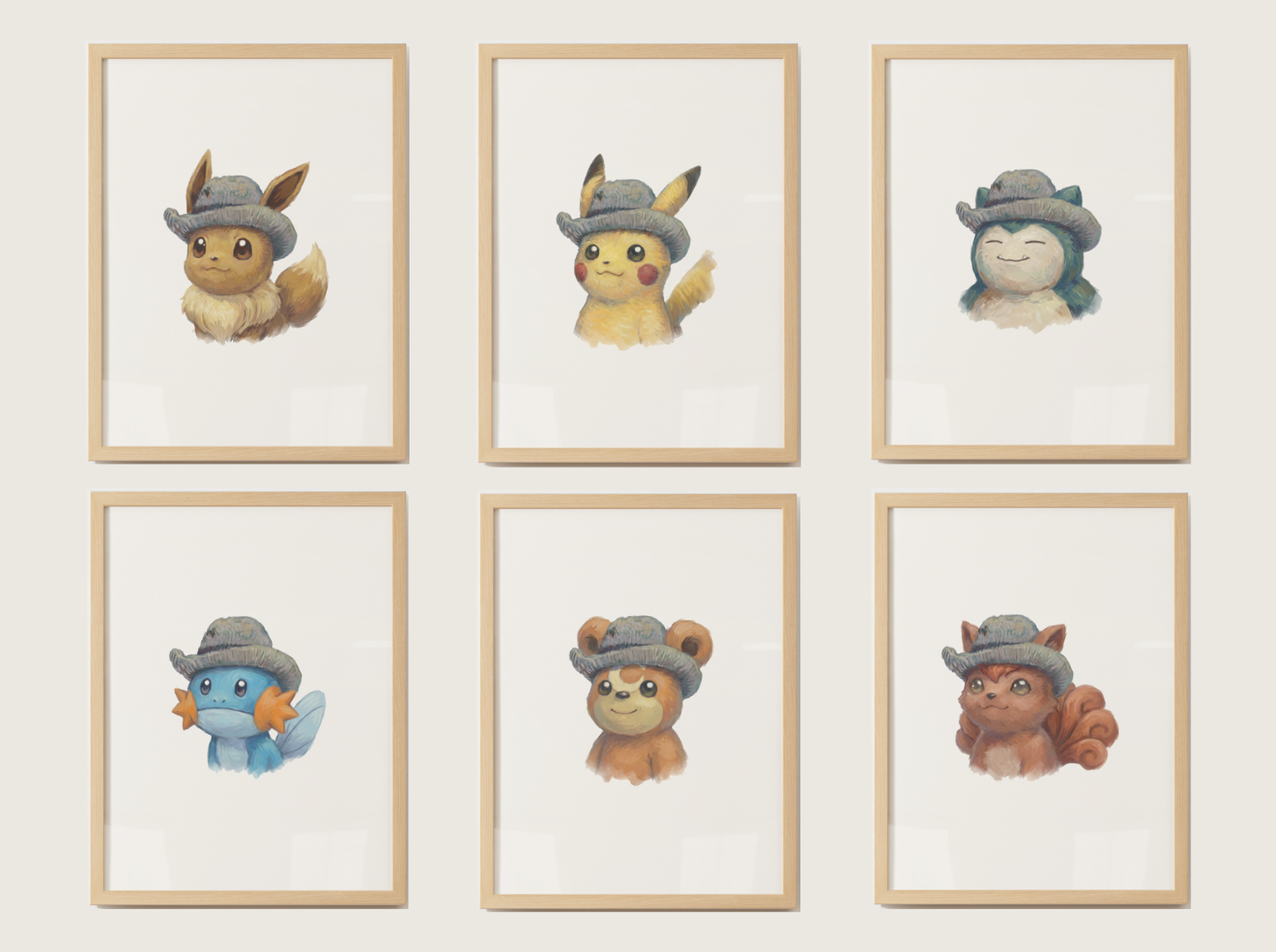 Van Gogh Pokémon Nursery Wall Art Bundle, 6 Printable Posters, Instant Download Digital Print