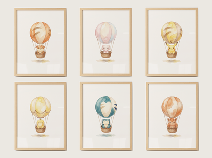 Hot Air Balloon Pokemon Wall Art Bundle, 6 Printable Posters, Gen 1 Favorites, Nursery Kids Room, Digital Download