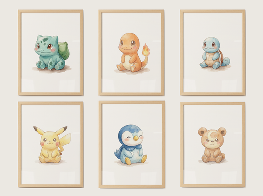 Pokémon Nursery Wall Art Bundle, 6 Printable Posters, Cute Kids Room Decor, Instant Download