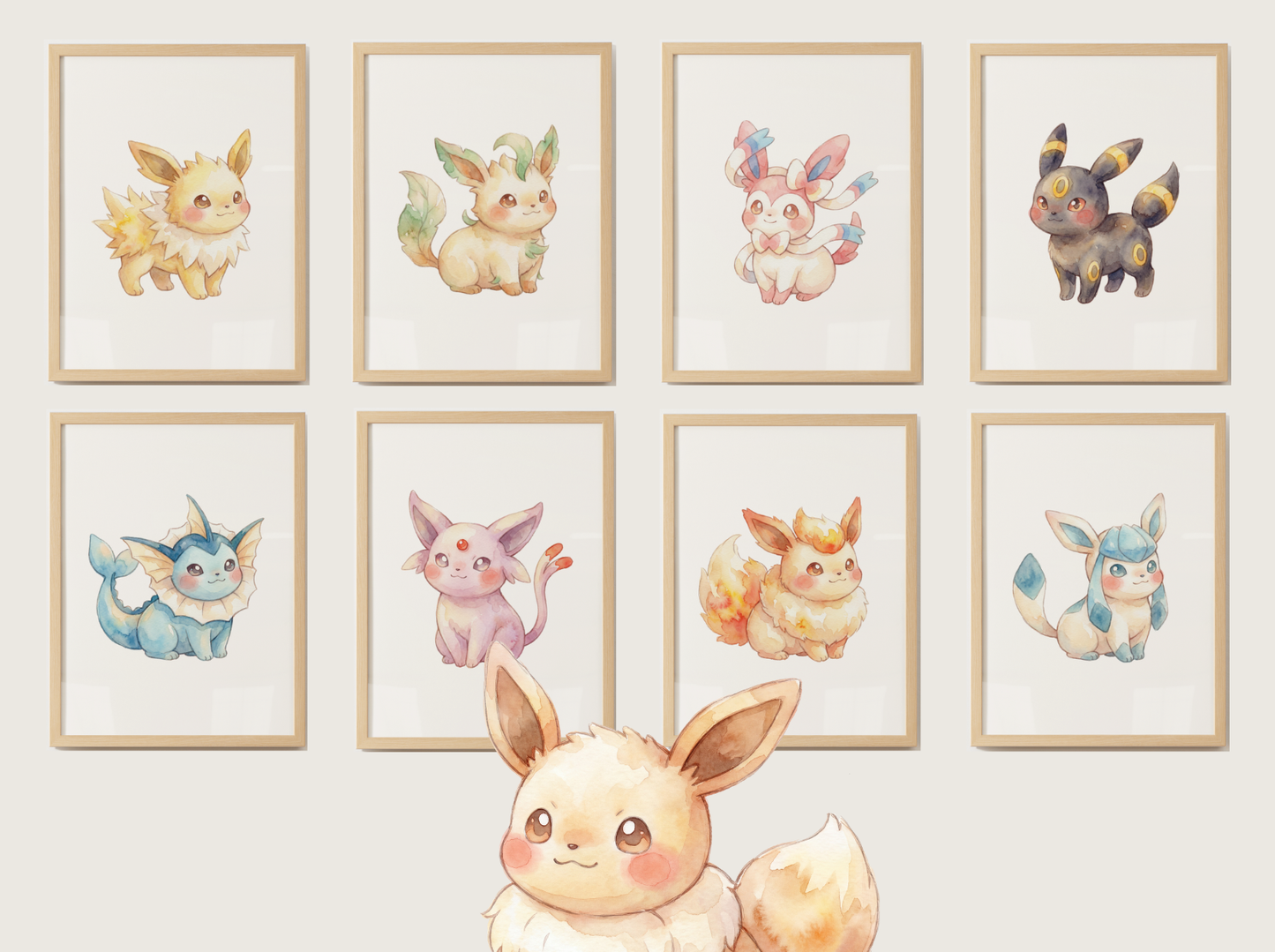 Eeveelutions Nursery Wall Art Bundle, 9 Printable Posters, Eevee Evolutions Decor, Kids Bedroom Playroom, Instant Download