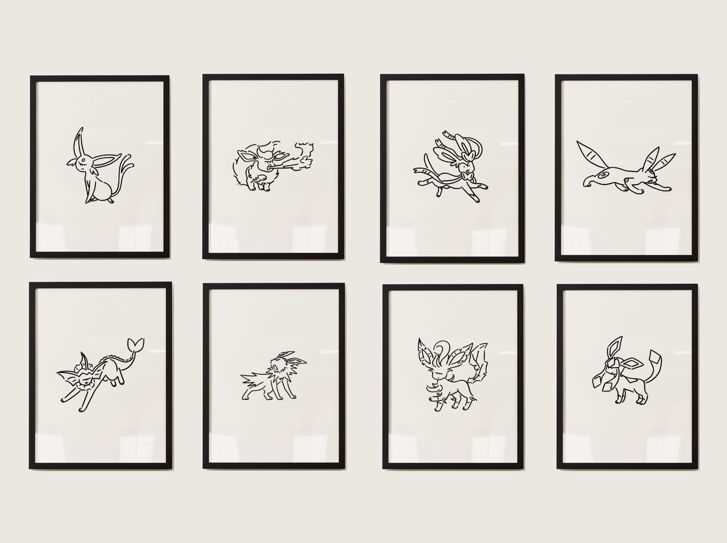 Eevee Evolutions Wall Art Bundle, 9 Minimal Line Prints, Instant Digital Download