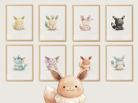 Ditto Style Eeveelutions Bundle Nursery Wall Art, Eevee Evolution Prints, Watercolor Pokémon Poster Set, Digital Download