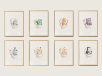 Pokemon Bathroom Wall Art Bundle, 9 Funny Toilet Prints, Cute Washroom Decor, Kids Bathroom Printable Set, Instant Digital Download