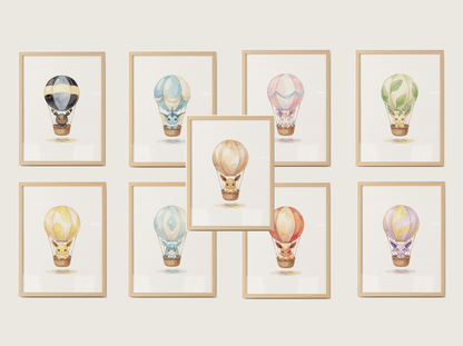 Eeveelutions Hot Air Balloon Wall Art Bundle, 9 Printable Posters, Nursery Decor, Digital Download