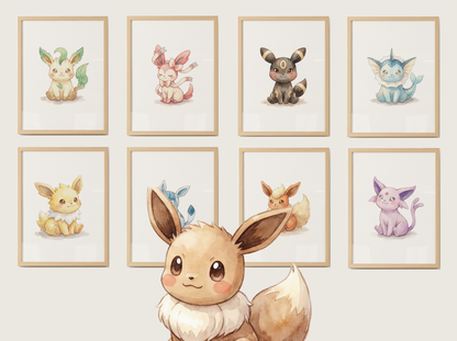 Eeveelutions Nursery Wall Art Bundle, 9 Printable Posters, Instant Download