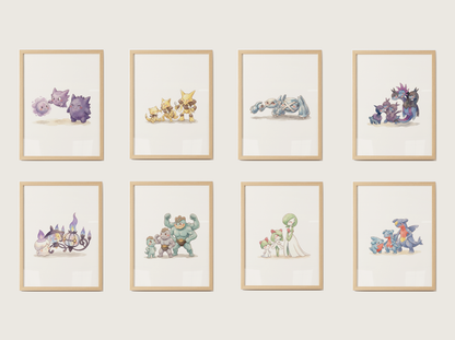 Popular Pokemon Evolutions Wall Art Bundle, 8 Printable Posters, Gen 1 to Gen 9, Kids Room Decor, Digital Download