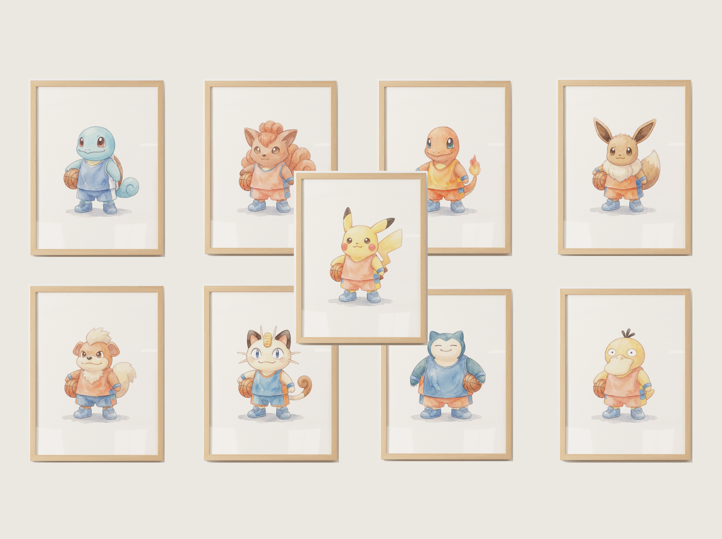 Pokemon Gen 1 Basketball Wall Art Bundle, 9 Printable Posters, Kanto Favorites, Kids Room Decor, Digital Download