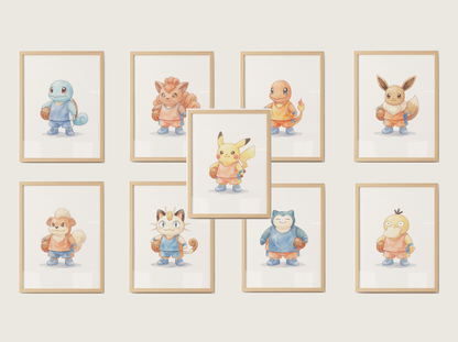 Pokemon Gen 1 Basketball Wall Art Bundle, 9 Printable Posters, Kanto Favorites, Kids Room Decor, Digital Download