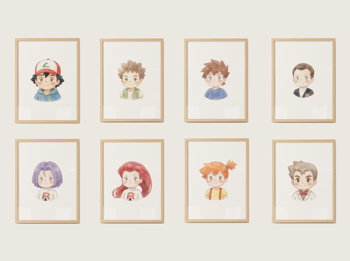 Popular Gen 1 Trainers Wall Art Bundle, 8 Printable Posters, Kanto Trainer Theme, Kids Room Decor, Digital Download