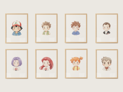 Popular Gen 1 Trainers Wall Art Bundle, 8 Printable Posters, Kanto Trainer Theme, Kids Room Decor, Digital Download