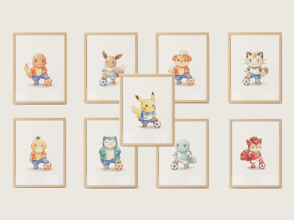 Pokemon Gen 1 Soccer Wall Art Bundle, 9 Printable Posters, Kanto Favorites, Kids Room Decor, Digital Download