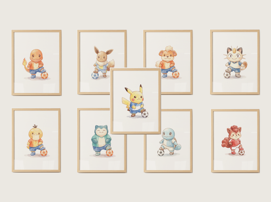 Pokemon Gen 1 Soccer Wall Art Bundle, 9 Printable Posters, Kanto Favorites, Kids Room Decor, Digital Download