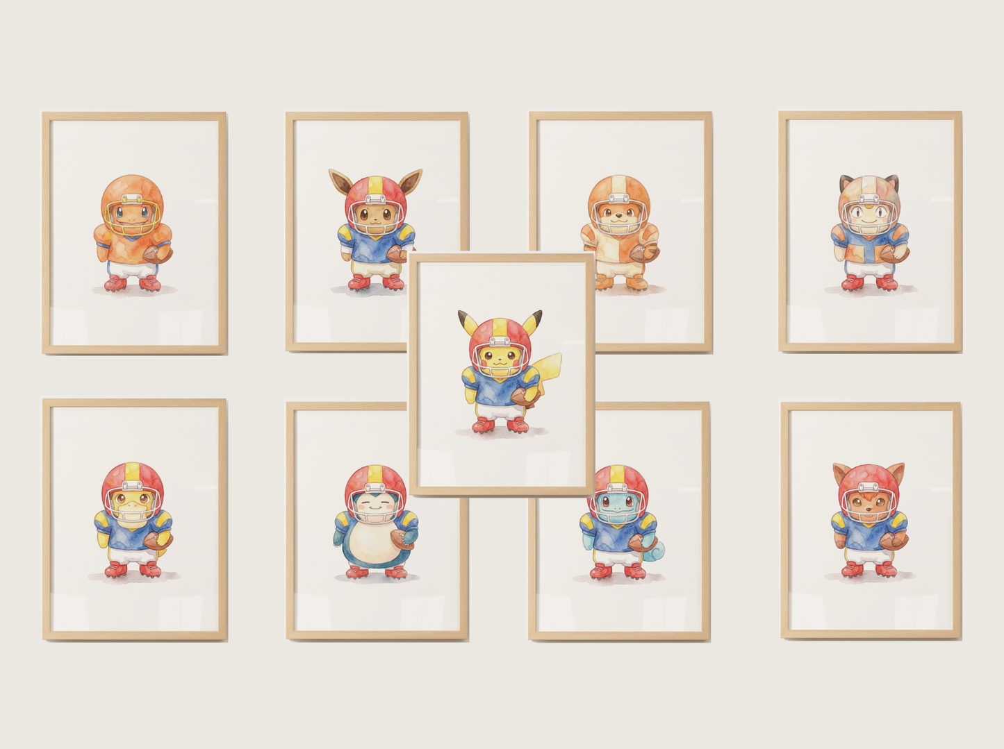 Pokemon Gen 1 Football Wall Art Bundle, 9 Printable Posters, Kanto Favorites, Kids Room Decor, Digital Download