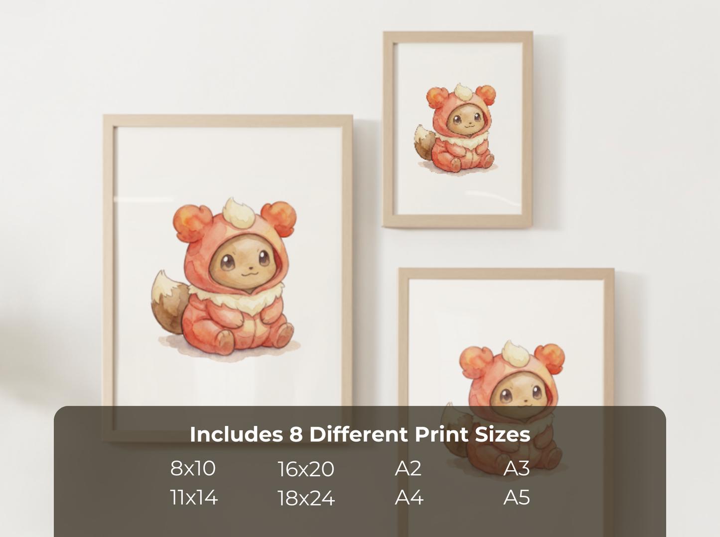 Eevee Flareon Onesie Wall Art Printable, Eeveelution Nursery Poster, Kids Room Decor, Digital Download