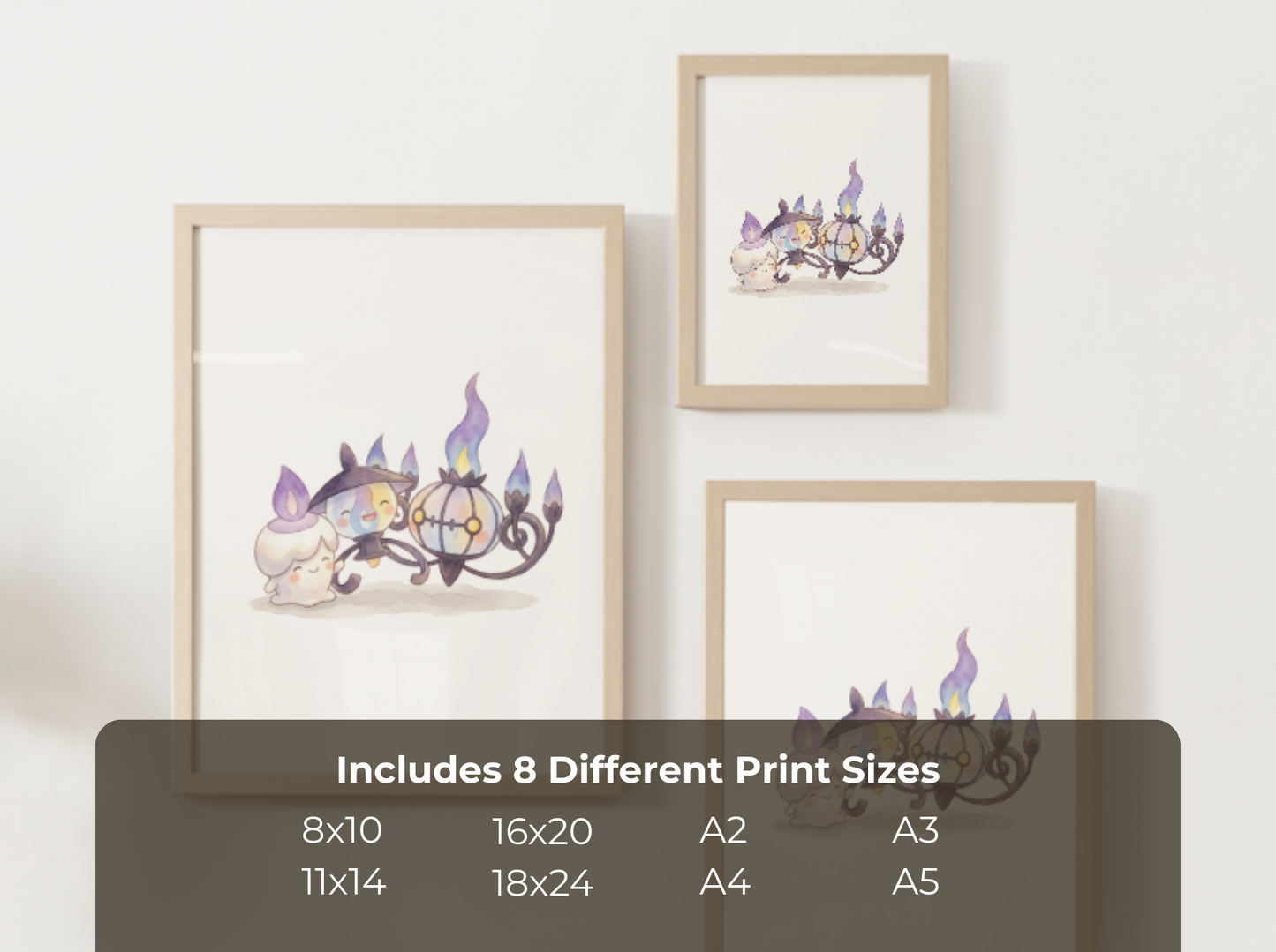 Litwick Evolution Line Wall Art Printable, Lampent Chandelure Poster, Pokémon Nursery Decor, Digital Download