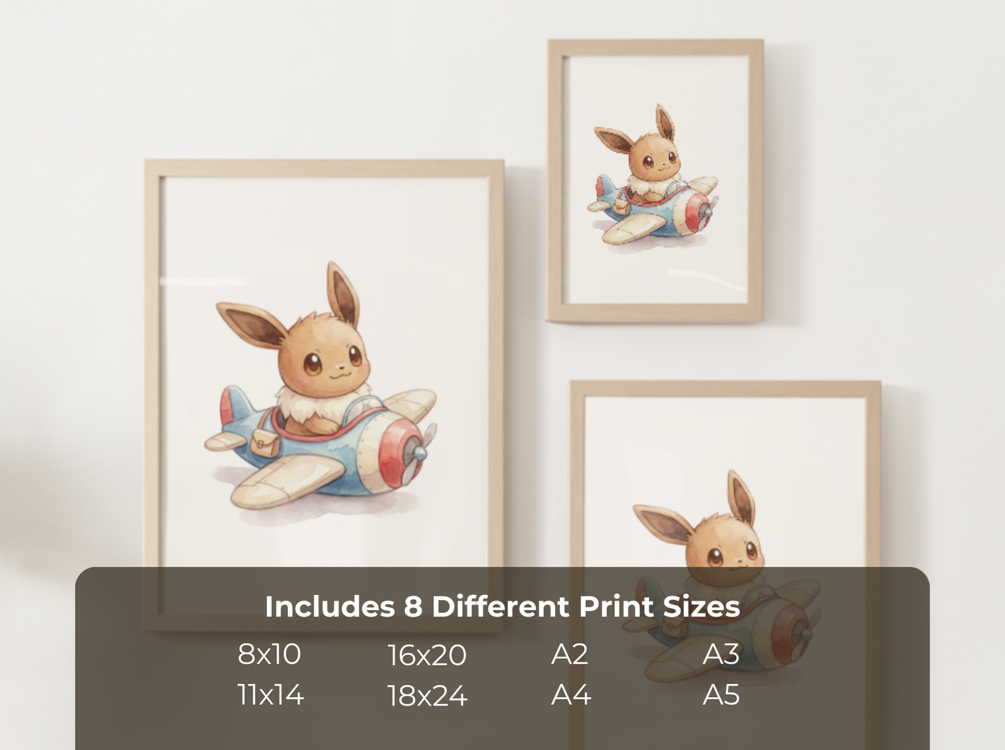 Eevee Airplane Nursery Wall Art, Cute Pilot Theme Kids Poster, Printable Digital Download
