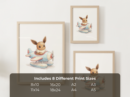 Eevee Airplane Nursery Wall Art, Sky Adventure Kids Poster, Printable Digital Download
