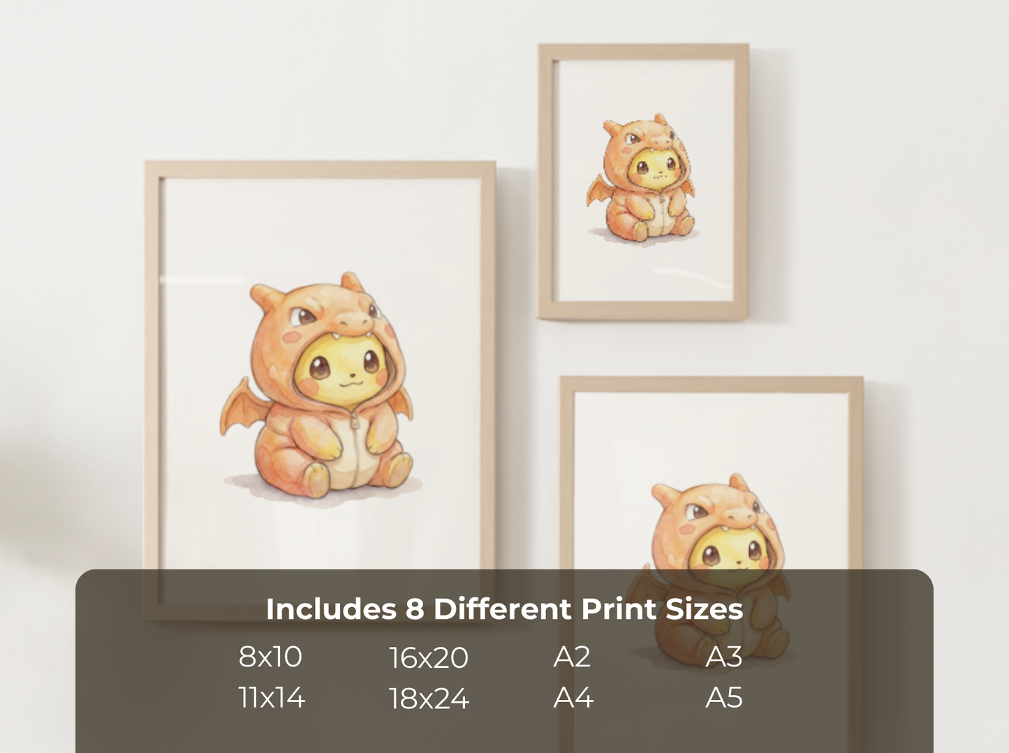 Pikachu Charizard Onesie Wall Art Printable, Pokémon Nursery Poster, Kids Room Decor, Digital Download