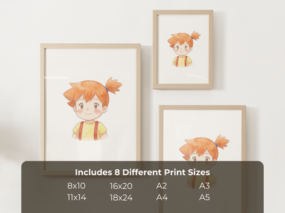 Misty Kanto Trainer Wall Art Printable, Gen 1 Pokémon Poster, Kids Room Decor, Digital Download