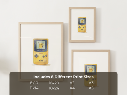 Sleeping Yellow Game Boy Nursery Wall Art, Printable Poster, Retro Gaming Inspired, Instant Download