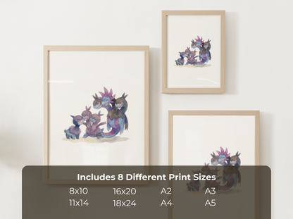 Deino Evolution Line Wall Art Printable, Zweilous Hydreigon Poster, Pokémon Nursery Decor, Digital Download