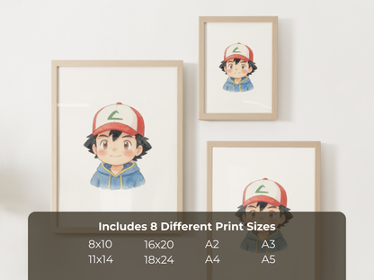 Ash Kanto Trainer Wall Art Printable, Gen 1 Pokémon Poster, Kids Room Decor, Digital Download
