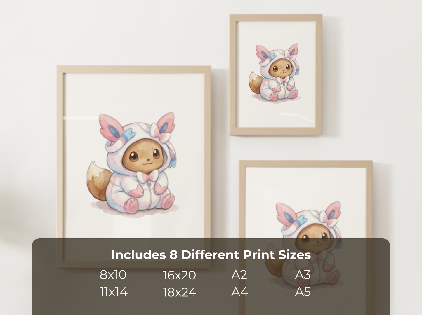 Eevee Sylveon Onesie Wall Art Printable, Eeveelution Nursery Poster, Kids Room Decor, Digital Download