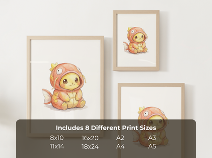 Pikachu Magikarp Onesie Wall Art Printable, Pokémon Nursery Poster, Kids Room Decor, Digital Download