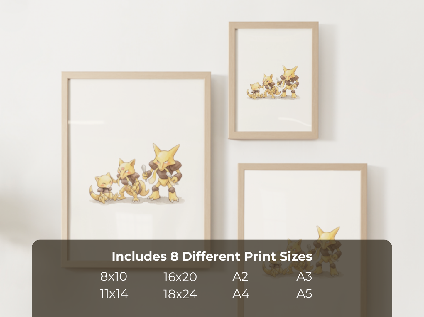 Abra Evolution Line Wall Art Printable, Kadabra Alakazam Poster, Pokémon Nursery Decor, Digital Download