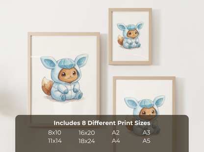 Eevee Glaceon Onesie Wall Art Printable, Eeveelution Nursery Poster, Kids Room Decor, Digital Download