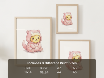 Pikachu Slowpoke Onesie Wall Art Printable, Pokémon Nursery Poster, Kids Room Decor, Digital Download