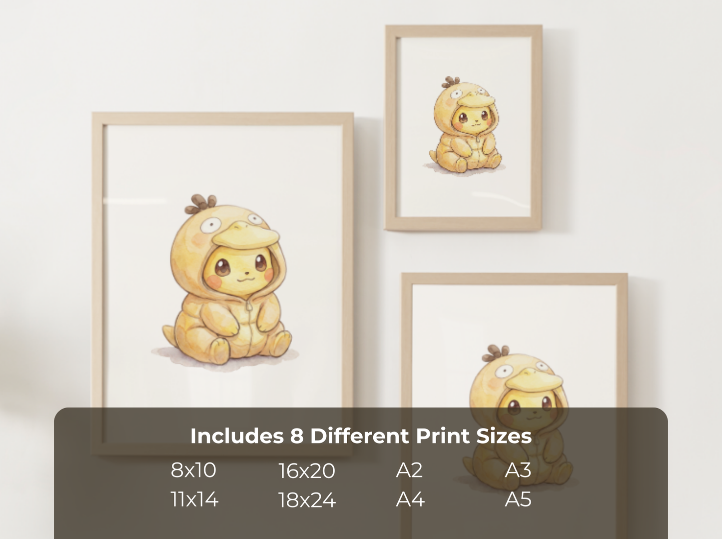 Pikachu Psyduck Onesie Wall Art Printable, Pokémon Nursery Poster, Kids Room Decor, Digital Download