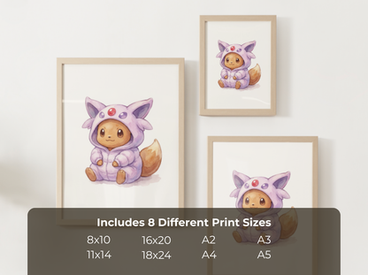 Eevee Espeon Onesie Wall Art Printable, Eeveelution Nursery Poster, Kids Room Decor, Digital Download