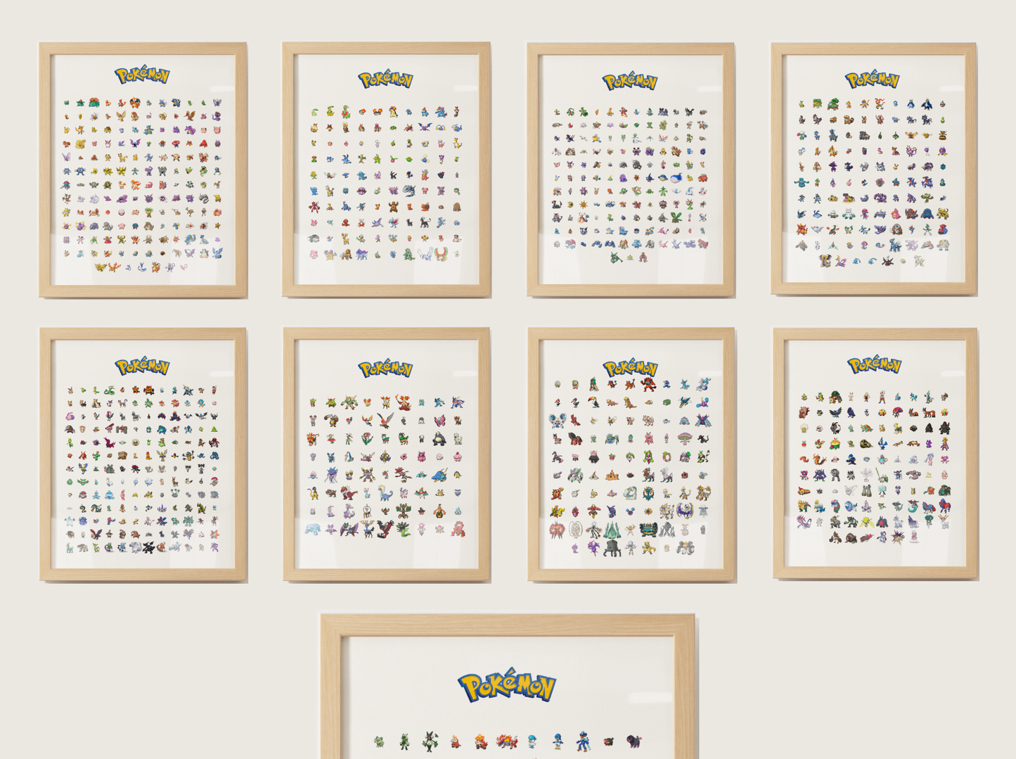 Pokémon Gen 1–9 Pokédex Poster Bundle, Pixel Edition, National Dex Wall Art Printable, Retro Game Room Decor, Digital Download