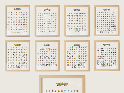 Pokémon Gen 1–9 Pokédex Poster Bundle, Pixel Edition, National Dex Wall Art Printable, Retro Game Room Decor, Digital Download