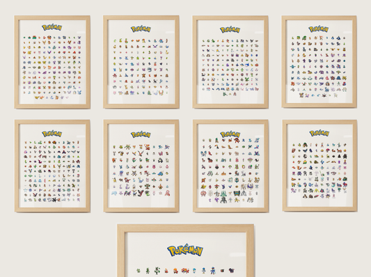 Pokémon Gen 1–9 Pokédex Poster Bundle, Pixel Edition, National Dex Wall Art Printable, Retro Game Room Decor, Digital Download