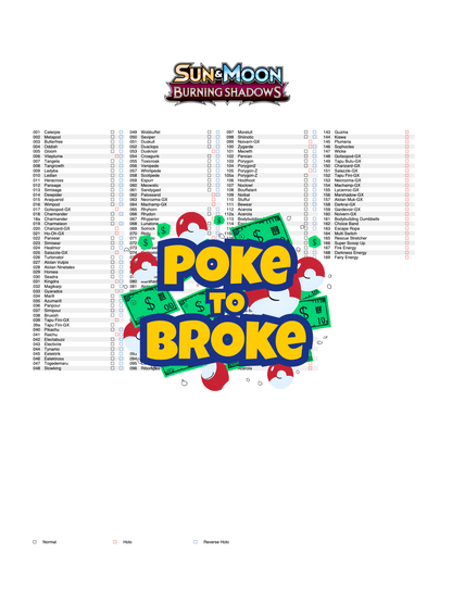 Sun & Moon: Burning Shadows Printable Master and Complete Set Binder Placeholders  + Checklist (Digital Download)