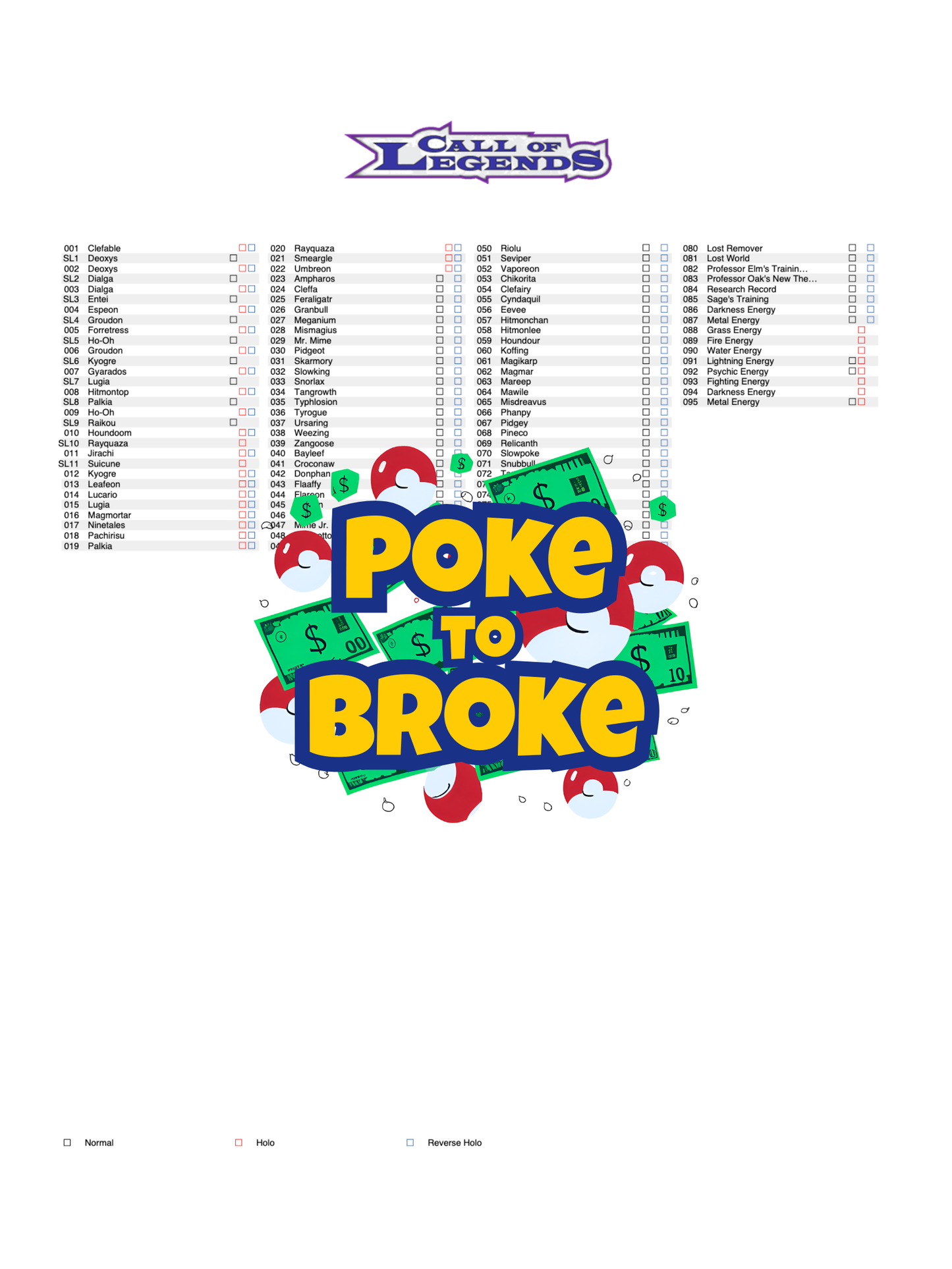 HeartGold & SoulSilver: Call of Legends Printable Master and Complete Set Binder Placeholders + Checklist (Digital Download)