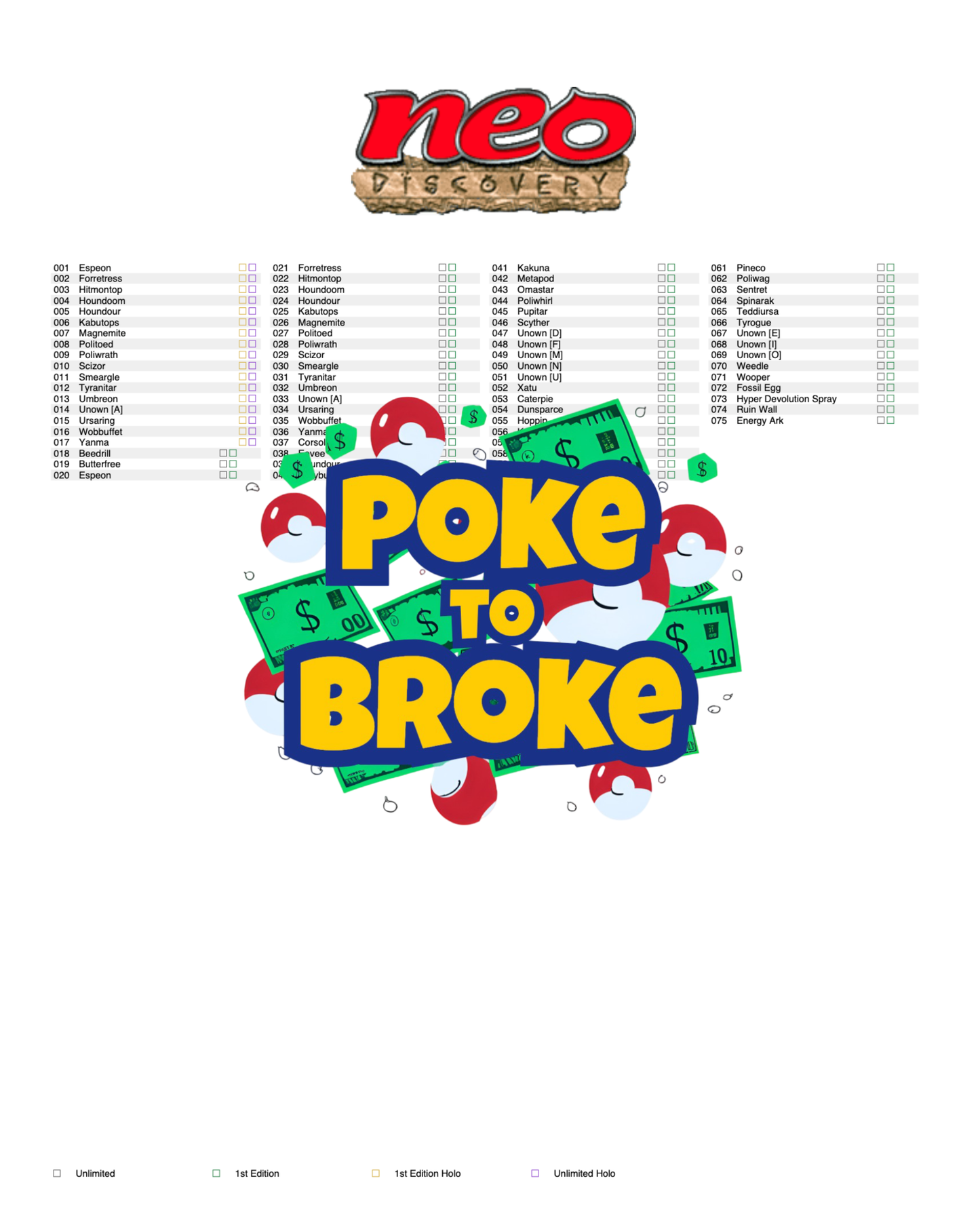 Neo: Discovery Printable Master and Complete Set Binder Placeholders + Checklist (Digital Download)