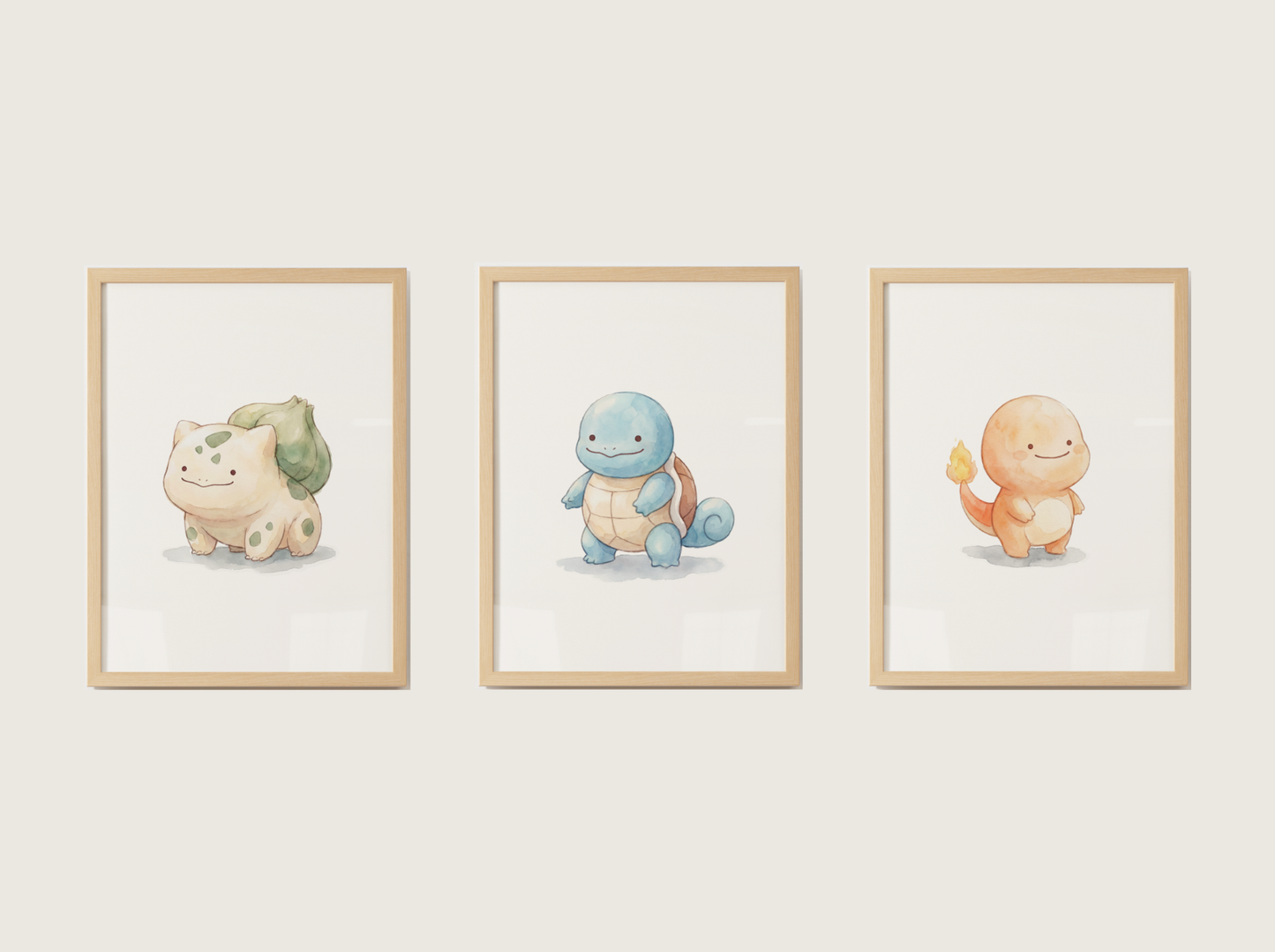 Ditto Style Starter Bundle Nursery Wall Art, Bulbasaur Charmander Squirtle Prints, Watercolor Pokémon Poster Set, Digital Download
